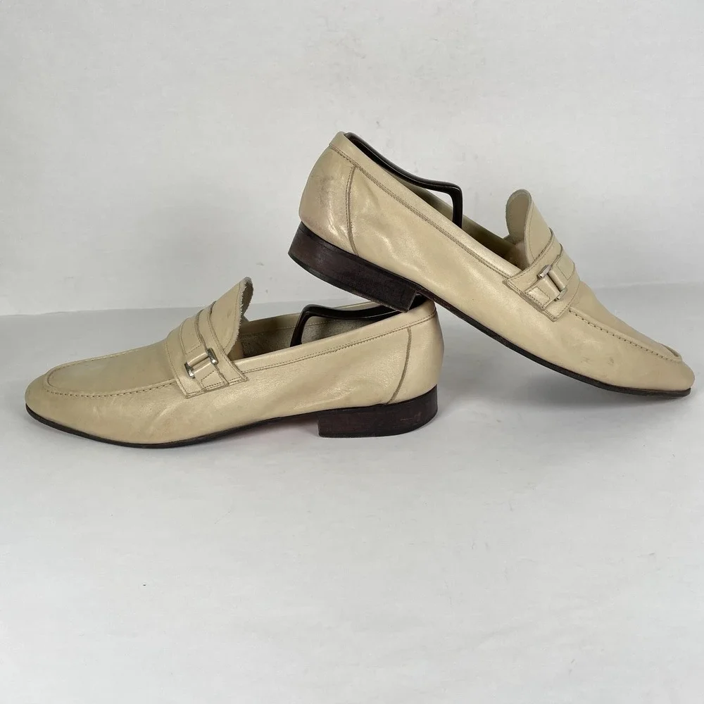 Paul Fredrick Loafers Mens Size 12 Beige Leather Strap Slip On Casual Shoes
